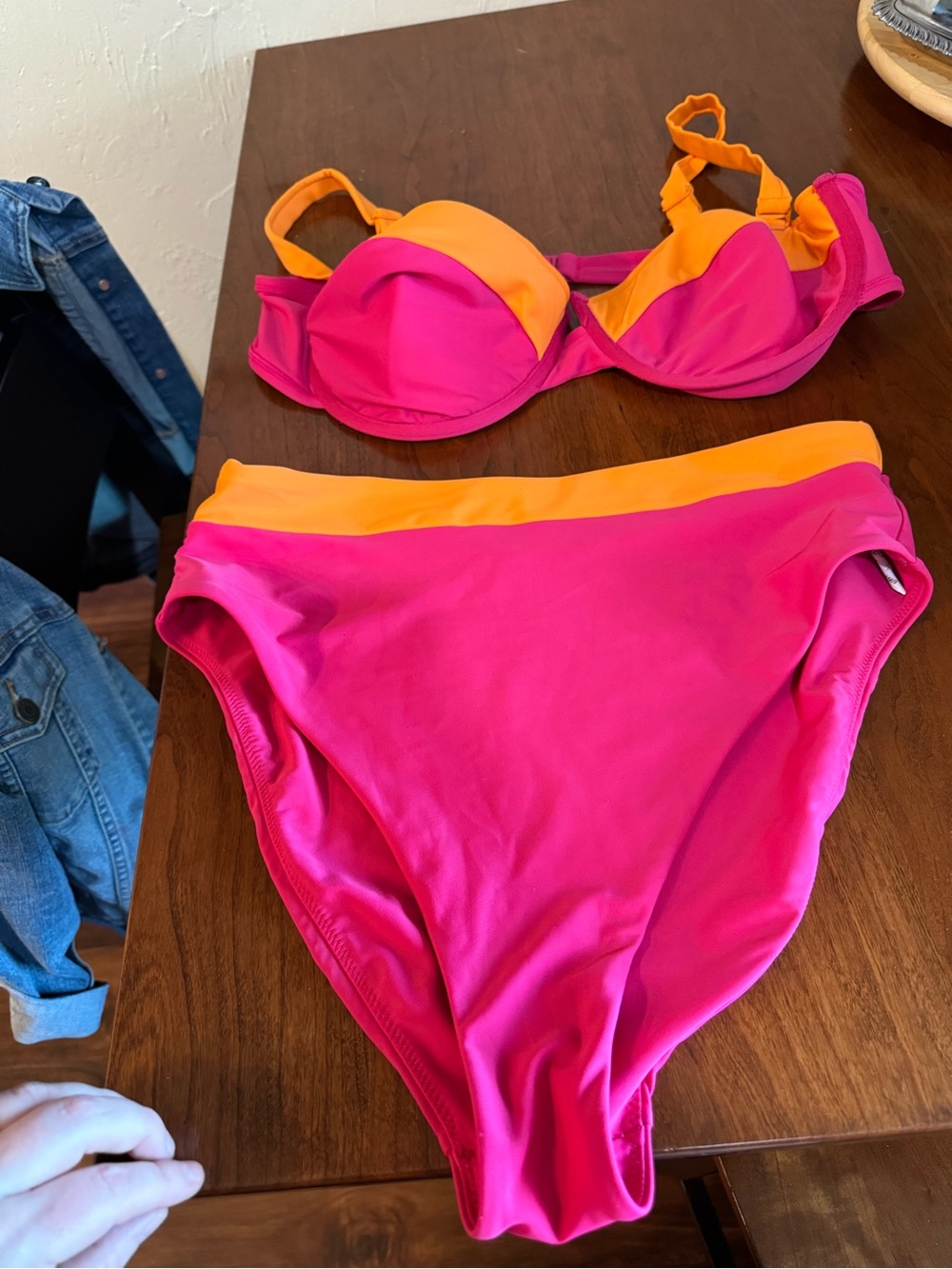 Express Two-Tone Hot Pink & Orange Bikini Set